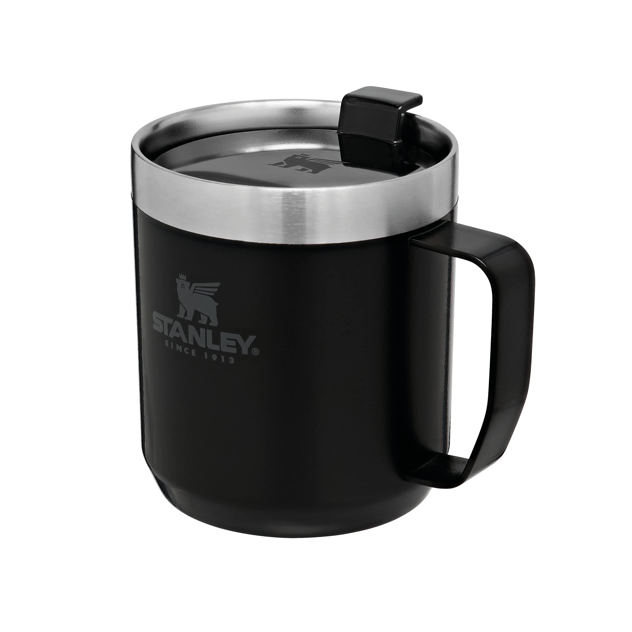 STANLEY 1913 Classic Legendary Camp Travel Mug 0.35L - Keeps 1.5 Hours Hot - 3 Hours Cold - Dishwasher Safe - Stainless Steel Coffee Cup - BPA-Free - Matte Black