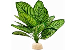 FLMOVING Reptile Terrarium Decor,Amphibian Habitat Decor,Artificial Plants for Crested Gecko Tank Accessories Suitable for Leopard Gecko Bearded Dragon Lizard Chameleon Snake Tortoise (Calathea makoyana-D)
