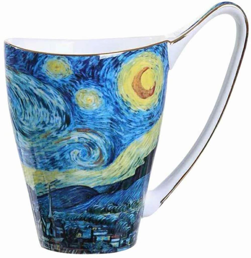 YBK Tech Bone China Coffee Mug, 16oz Large Tea Cup - Design Inspired by Van Gogh's Paintings (Starry Night)
