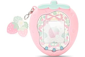 Geekshare Silicone Protective Case Compatible with Tamagotchi Uni Console, Strawberry Design Full Cover Case with Stickers & 