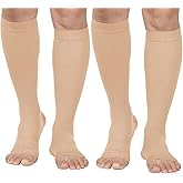 MGANG® 20-30 mmHg Compression Stockings for Men and Women, 2 Pairs Medical Compression Socks, Knee High Length, Open Toe, Opaque, Support Hose for Varicose Veins, Oedema, Swelling, Beige 3X-Large