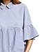 SheIn Women's Oversized Striped Ruffle Half Sleeve Collared Blouse Large Blue