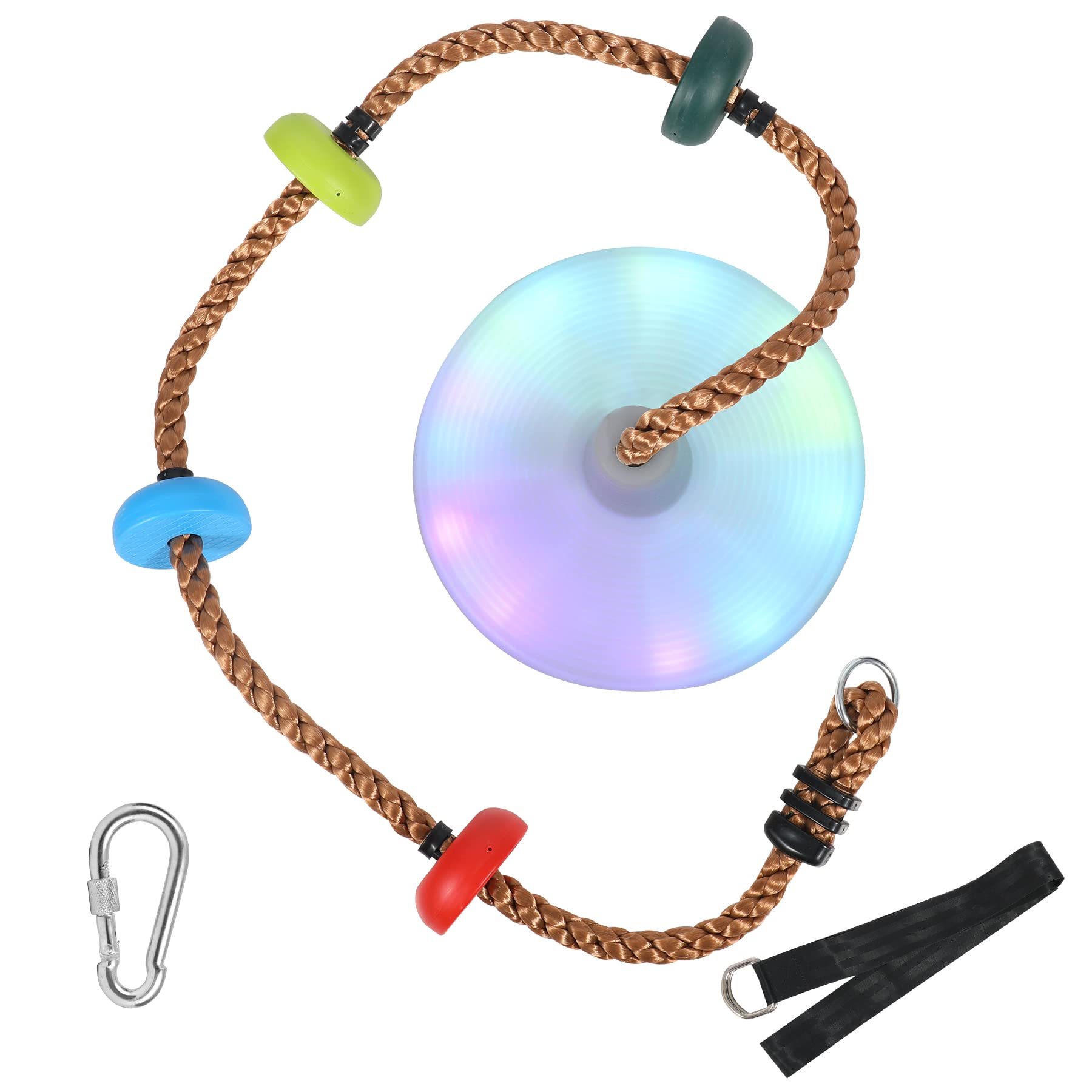 RedSwing LED Disc Swing Seat, Climbing Rope Swing with Platform for Trees with Hanging Strap and Snap Hook, Multicolor