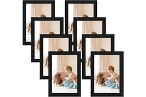 CRUGLA 4x6 Magnetic Picture Frames for Refrigerator 8 Packs, Modified Magnetic Sheet with Self Adhesive Backing, Black 4 by 6 Photo Frame Set for Locker Glass Window Door Cubicle