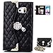 S6 Edge Case, Galaxy S6 Edge Case, AMCHOICE(TM)[Colored Crystal Flower][Shoulder Strap] Grid PU Leather Wallet Case For Samsung Galaxy S6 Edge (Black) [Free Stylus,Screen Protector,Cleaning Cloth]