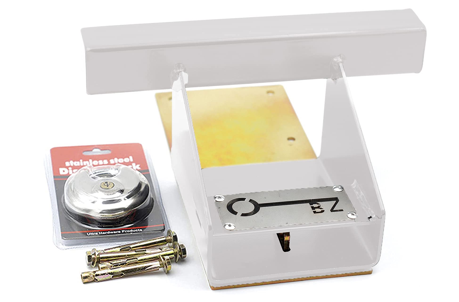 Heavy Duty Unbreakable Garage Door Defender Lock with Padlock and Fixings - White
