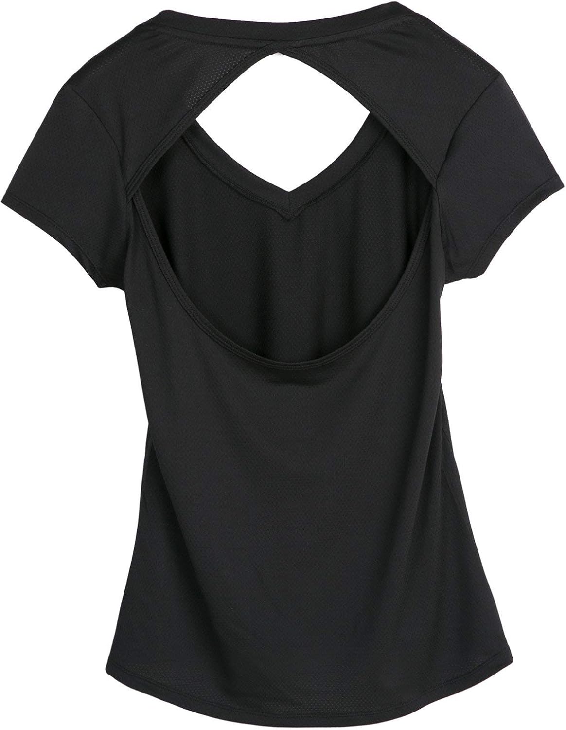 icyzone Activewear Fitness Yoga Tops Workout V Neck Open Back T-Shirts for Women at  Women’s Clothing store