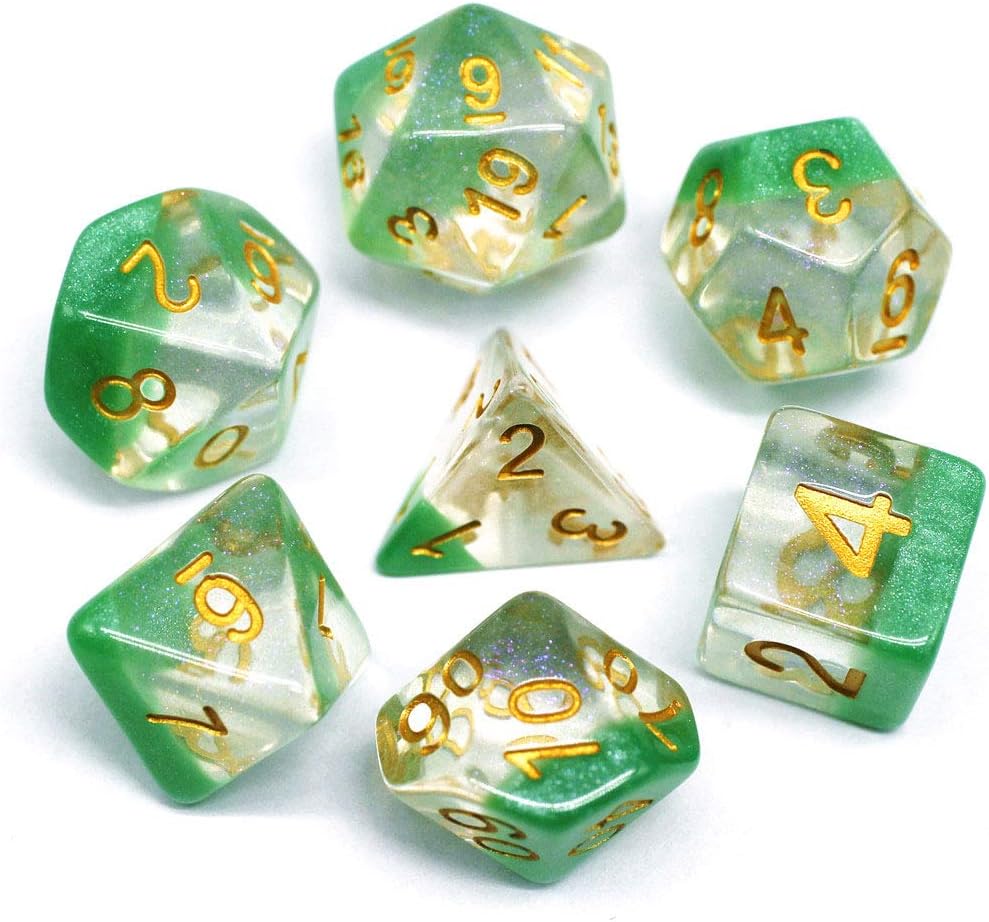 Dice-DND Polyhedral Dice RPG Dice for Dungeons and Dragons D&D Pathfinder Role Playing Games Table Games Transparent Dice with Color Changing Glitter (Green)