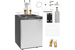 VEVOR Beer Kegerator, Dual Tap Draft Beer Dispenser, Full Size Keg Refrigerator With Shelf, CO2 Tank(No Gas), Drip Tray & Rail, 23°F- 82.4°F Temperature Control, 162L, Silver