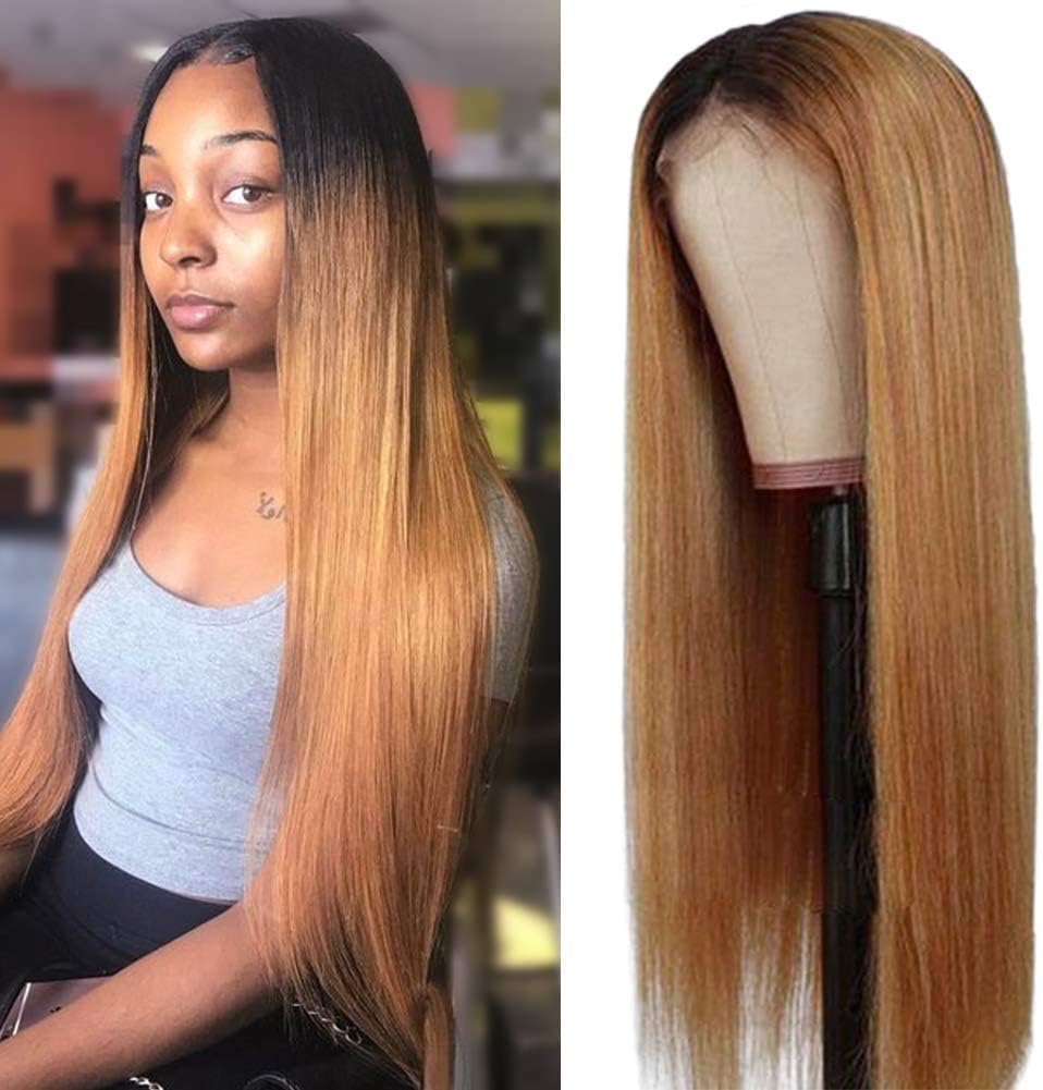 Hermosa 13x4 Lace Front Wigs Human Hair Preplucked with Baby Hair Ombre Black Roots T1B/30 Color Glueless Silky Straight Human Hair Lace Front Wigs for Women Remy Hair 16 inch