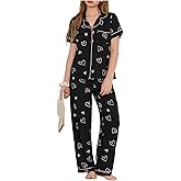 Verdusa Women's Heart Print Cute Lounge Sets Short Sleeve Tops and Pants 2 Pieces Pajama Sets