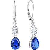 Rocayi Teardrop Leverback Earrings 925 Sterling Silver Oval Dangle Drop Earrings Birthstone Jewelry Gifts for Women