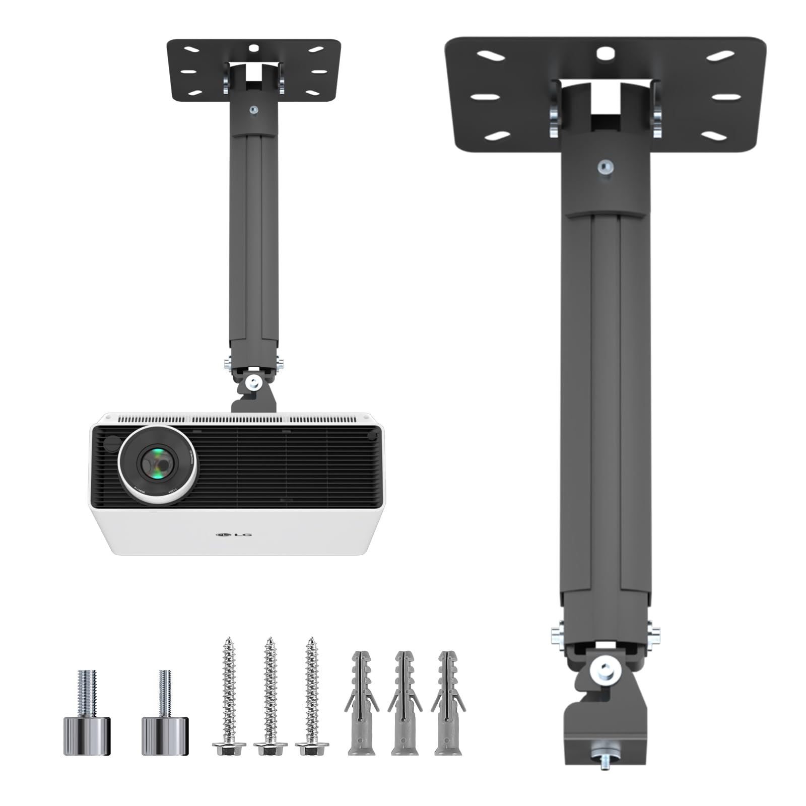 suptek Universal Ceiling Wall Projector Mount with 533mm Extendable Pole & Thread Adapters for Most Projectors up to 13.6kg Black