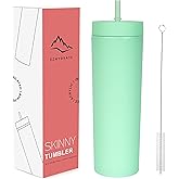 Ezhydrate 16oz Matte TUMBLER With Straw (1 Pack), Light Green Skinny Tumbler With Lid And Straw, Beach Acrylic Black Cup Double Wall Plastic Tumbler, Bridesmaid Bachelorette Gifts, Free Brush