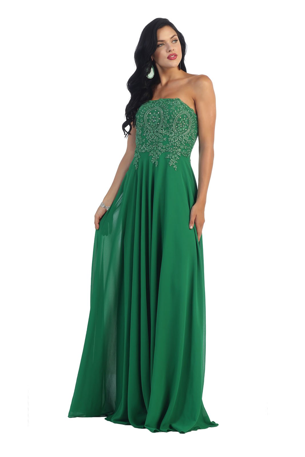 US Fairytailes Strapless Lace Applique Chiffon Dress 21277