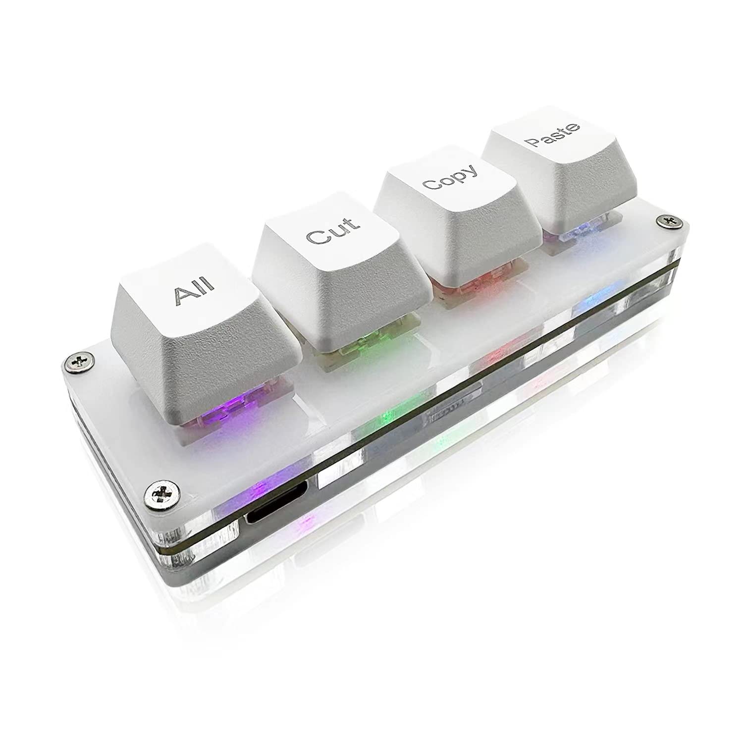 BTXETUEL Mini 4-Key Select-All Cut Copy Paste Macro Pad Ctrl A X C V Shortcut One Handed Keyboard RGB Gaming Mechanical Keyboard OSU Keypad Programmable Keyboard for Working and Gaming. (White)