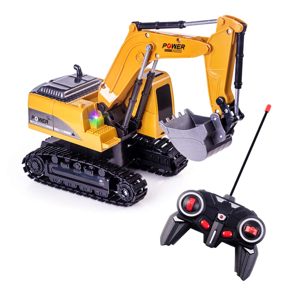 Highttoy Remote Control Excavator Digger Toys for Kids, RC Digger Tractor Toys for Boys Age 3 4 5 6 7 8 Gifts, 1:24 Scale 6 Channel Diecast Remote Control Digger Toy with Led & Sound