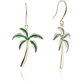Metal Dangle Earrings for Women Girls Fashion Statement Green Cactus Coconut Palm Tree Flamingo Bird Hypoallergenic Earrings