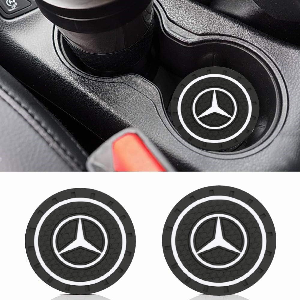 CARFORU 2 Pack Auto Sport 2.75 Inch Diameter Oval Tough Car Logo Vehicle Travel Auto Cup Holder Insert Coaster Can Car Interior Accessories Anti Slip Cup Mat Fit for Mercedes Benz AMG Accessory