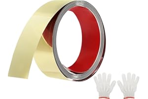 uxcell Gold Metalized Mirror Finish Molding Trim, Peel and Stick Stainless Steel, Flexible Self-Adhesive Metal Trim with Glov