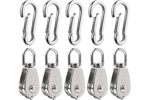 BNYZWOT 5Pcs 304 Stainless Steel M15 Single Pulley Block, Wire Rope Hanging Wire Towing Wheel, with 5Pcs Spring Snap Hook