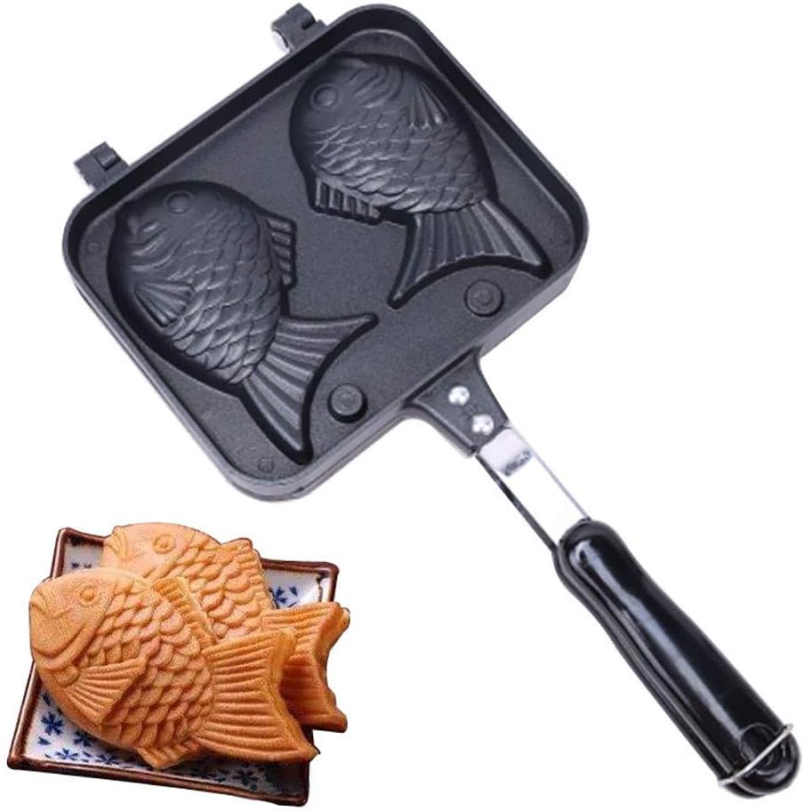 Japanese Taiyaki Fish Shaped Cake Maker Waffle Pan Mold 2 Cast Bakeware Wtih 2 Sided Home DIY Cooking Food Bar Tool Gift for Chrismas&New Home Fish-Shaped Pancake Waffle Cake Maker Pan