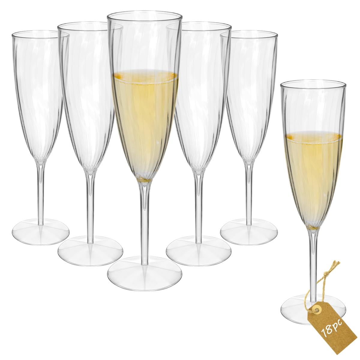 Photo 1 of 18 Pcs Clear Plastic Champagne Flutes, Hard Disposable Plastic Champagne Glasses, One Piece Design Wine Glasses Cocktail Cups for Home Daily Life Party Wedding Toasting Drinking (18Pcs-6OZ/180ML)