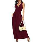 LILBETTER Women Sleeveless Deep V Neck Loose Plain Long Maxi Casual Dress