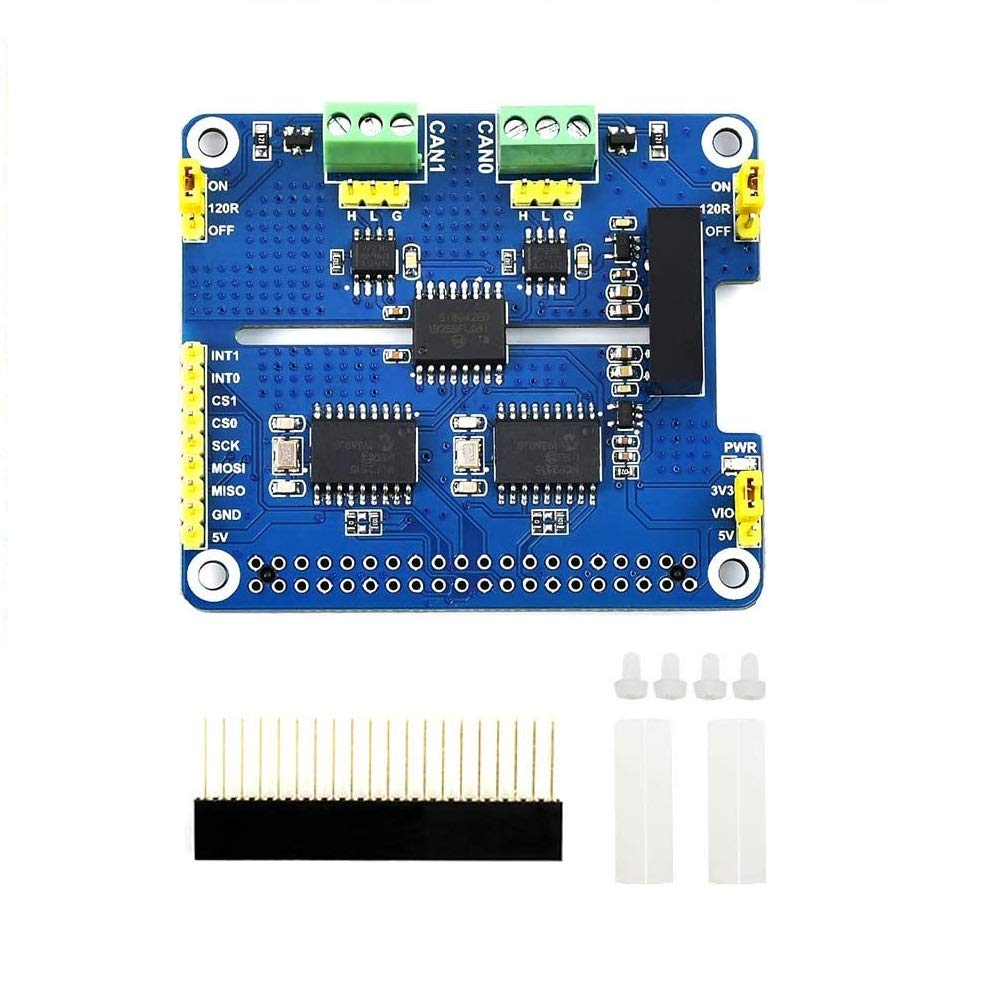 2-CH CAN HAT 2-Channel Isolated CAN Bus Expansion HAT Board for Raspberry Pi 4B 3B 2B Zero Zero W MCP2515 SN65HVD230 Dual Chips Solution with Multi Onboard Protection Circuits