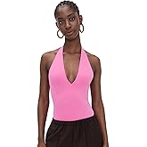 BERRY SORBET010 Scuba Halter V-Neck Bodysuit by good american