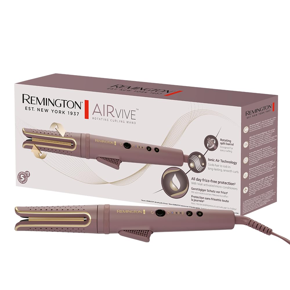 Remington AIRvive™ Lockenstab [rotierend] Ionic Air-Technologie für langanhaltende Locken (Ultra-Keramikstylingplatten mit Anti-Frizz-Mikrowirkstoffen, LED-Display 160-210°C für alle Haartypen) CI8930