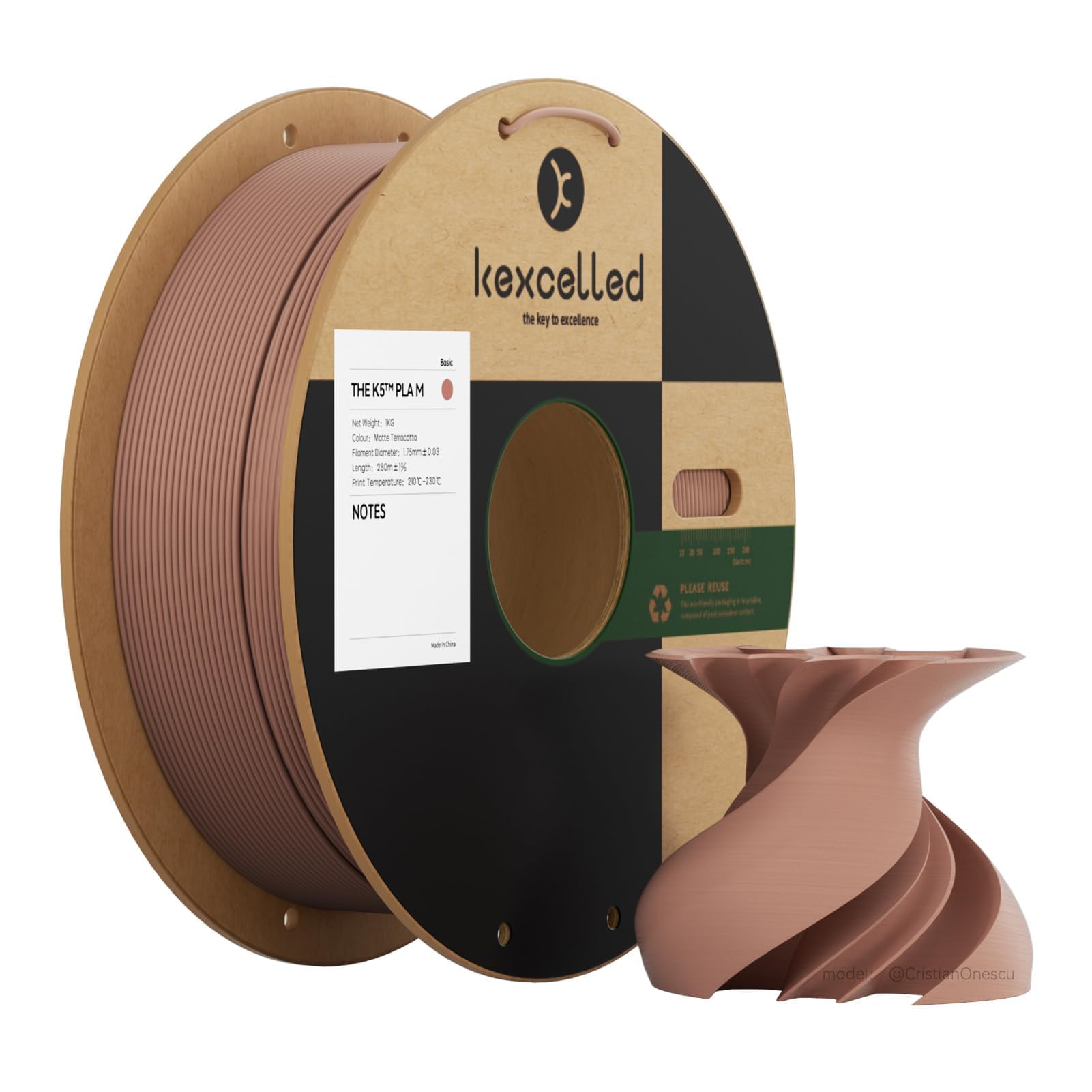 kexcelled Matte PLA Terracotta Filament 1.75mm Frosted Finish 3D Printing Aesthetic Material for Decor 1kg Spool Muted Tones FDM Printer Compatible