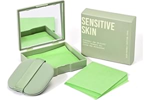KYDA 200 Sheets Face Oil Blotting Paper, Included Refills, Mirror and Puff, Oil Absorbing Sheets for Makeup, Oil Control Shine, Absorb Excess Oil, Travel Size Gentle Face Makeup, Green Tea