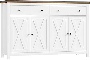 FOTOSOK Sideboard Buffet Cabinet with Storage, 55" Large Kitchen Storage Cabinet with 2 Drawers and 4 Doors, Wood Coffee Bar 