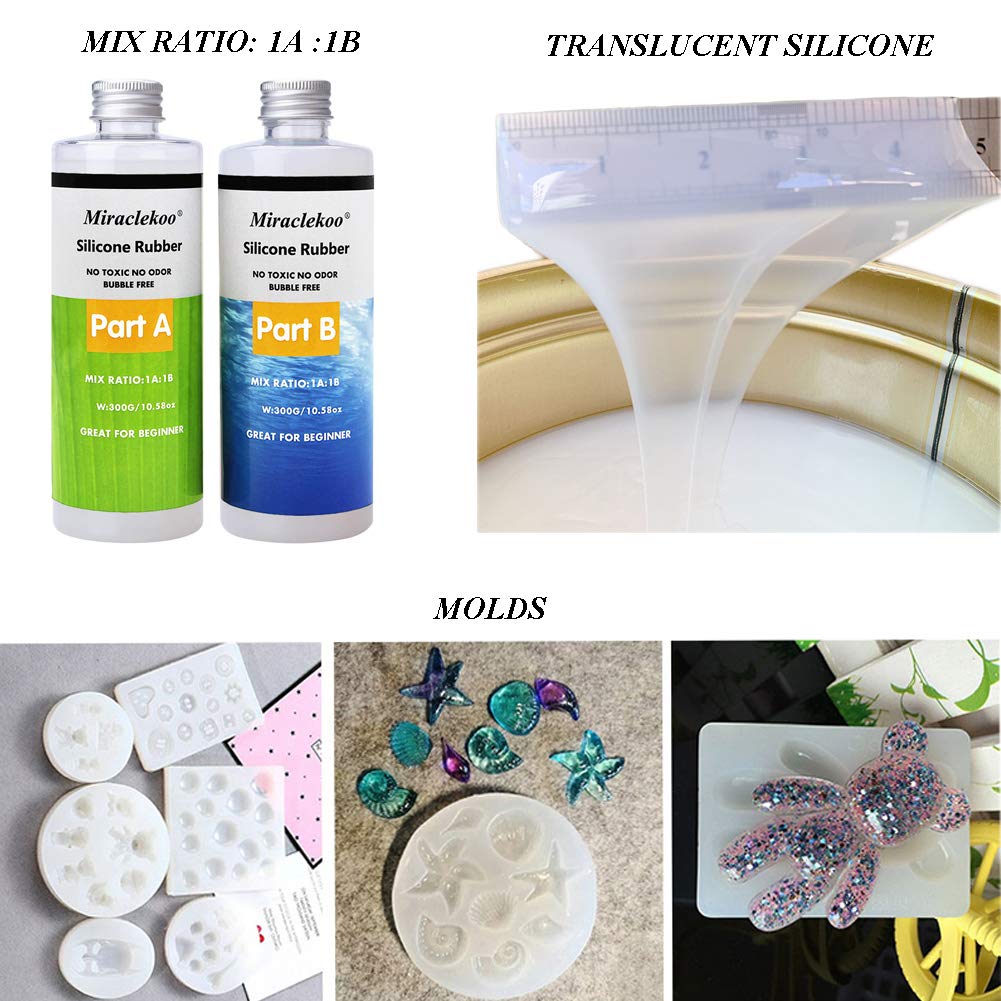 Miraclekoo Silicone Mold Making Kit Liquid Silicone Rubber 15A Platinum Silicone Translucent Mold Making Silicone for Resin Molds, Resin Casting, Silicone Molds (21.16 oz)