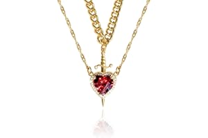 BYETOCE Heart and Sword Couples Necklace Gold Stainless Steel Pink Heart Zirconia Chain Trendy Matching Sword Through Heart Necklace Set Romantic Necklaces for friend Couple