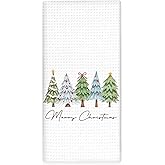 Lengues Christmas Tree Kitchen Towels, Merry Christmas Hand Towels, Winter Xmas Dish Tea Towel for Kitchen, Cozy Winter Xmas Tree Holiday Decorative Hand Towel for Bathroom 16x24inch