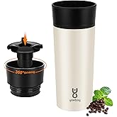 Yawbay Travel Coffee Mug with 360°Lid, Travel Coffee Tumbler 12 oz Leak Proof, Stainless Steel Insulated Travel Mugs for Hot and Cold Spill Proof Leak Proof(Beige)