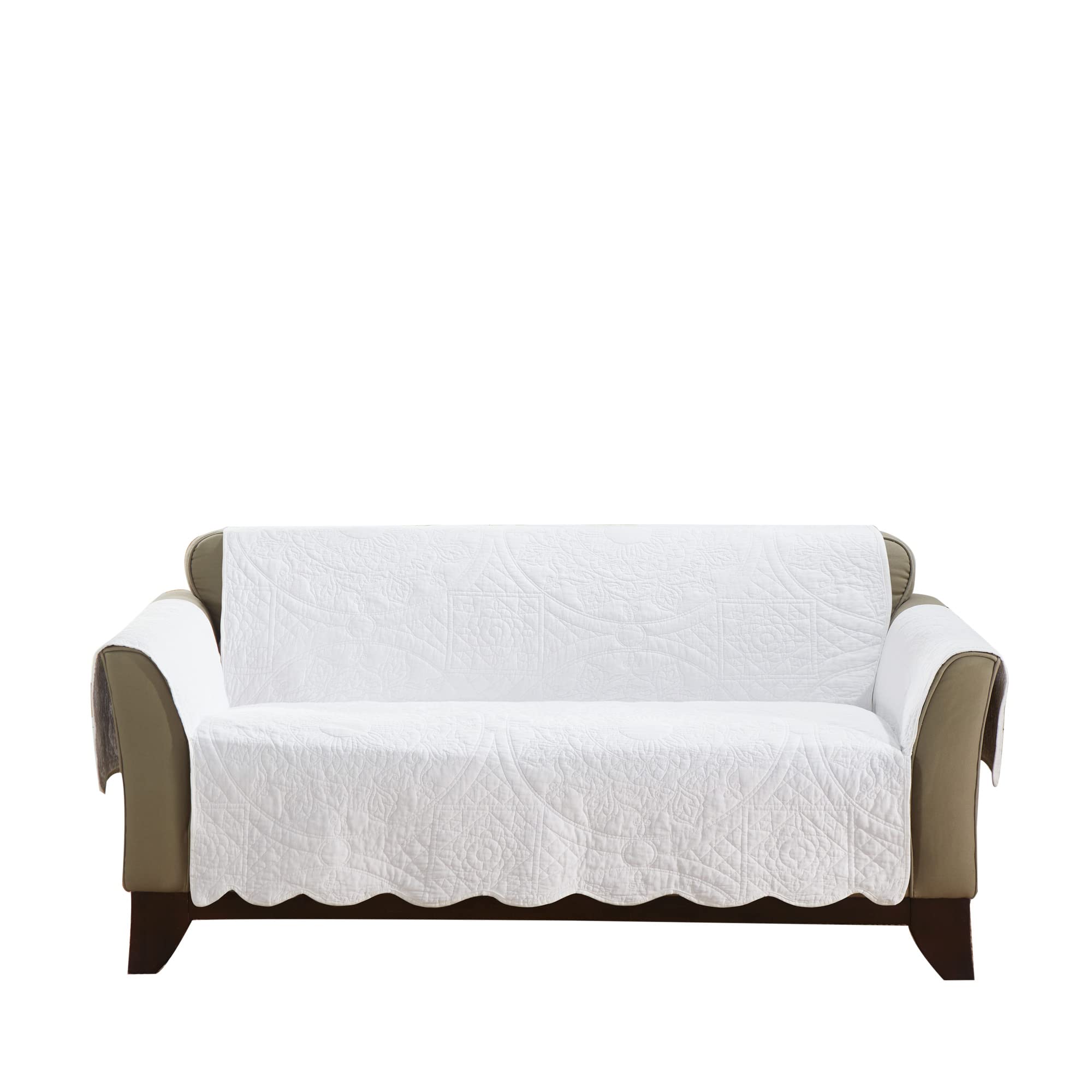 Photo 1 of SureFit Heirloom Quilted Cotton Furniture Cover with Scallop Edge, Loveseat Cover, Pet Friendly, Machine Washable, White Color