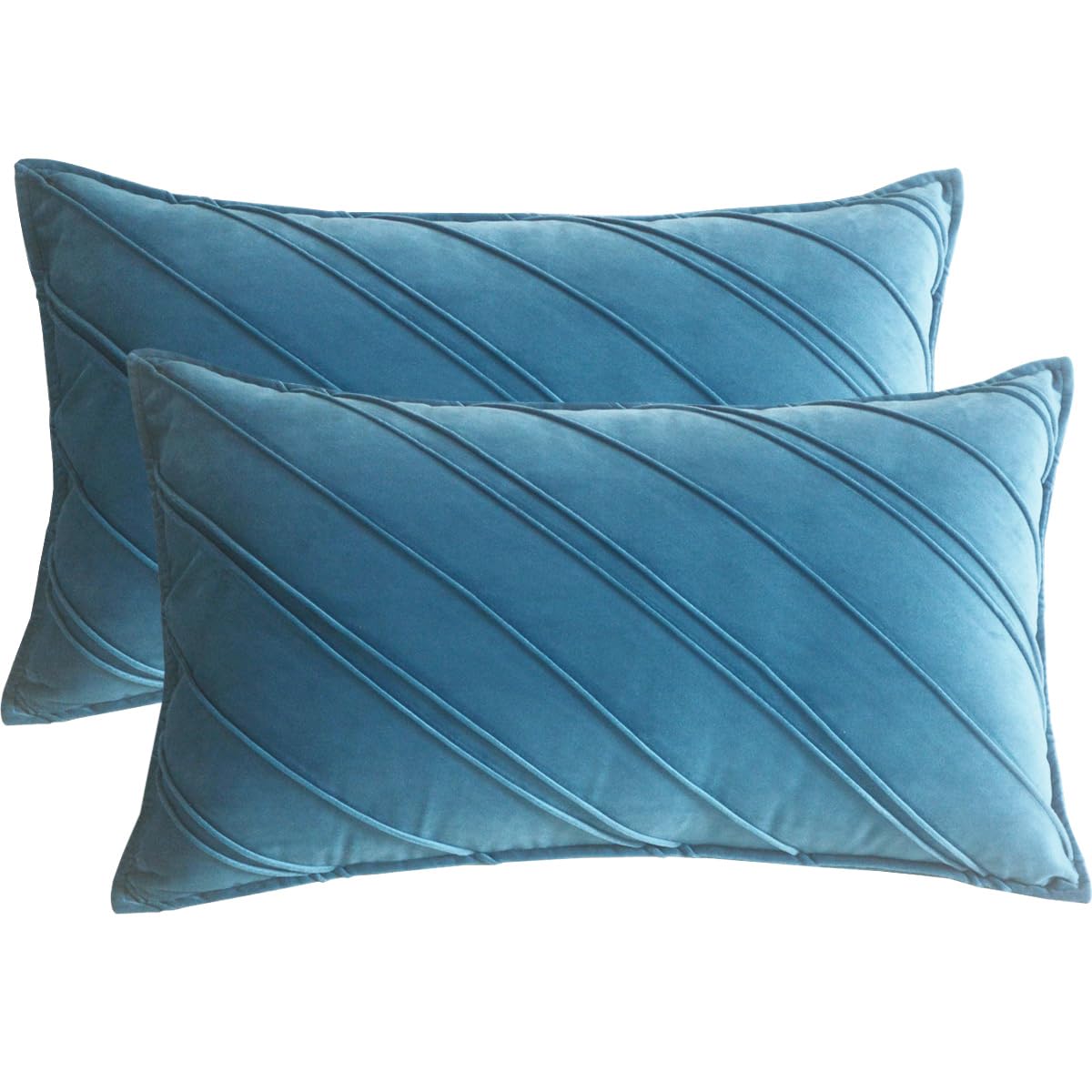 Lutanky Pack of 2 Velvet Cushion Covers Blue Rectangle Throw Pillow Cases Striped Soft Pillowcases for Sofa Bedroom Home Decor Accessories 12x20 Inch 30 x 50 cm — image 1