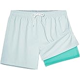 BRISIRA Mens Swim Trunks 5" Textured Ribbed & Leopard Bathing Suit Compression Liner Board Shorts Beach Swimsuit Quick Dry