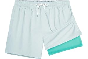 BRISIRA Mens Swim Trunks with Compression Liner 5" Leopard Print Beach Shorts Quick Dry Board Shorts Water-Resistant Swimsuit