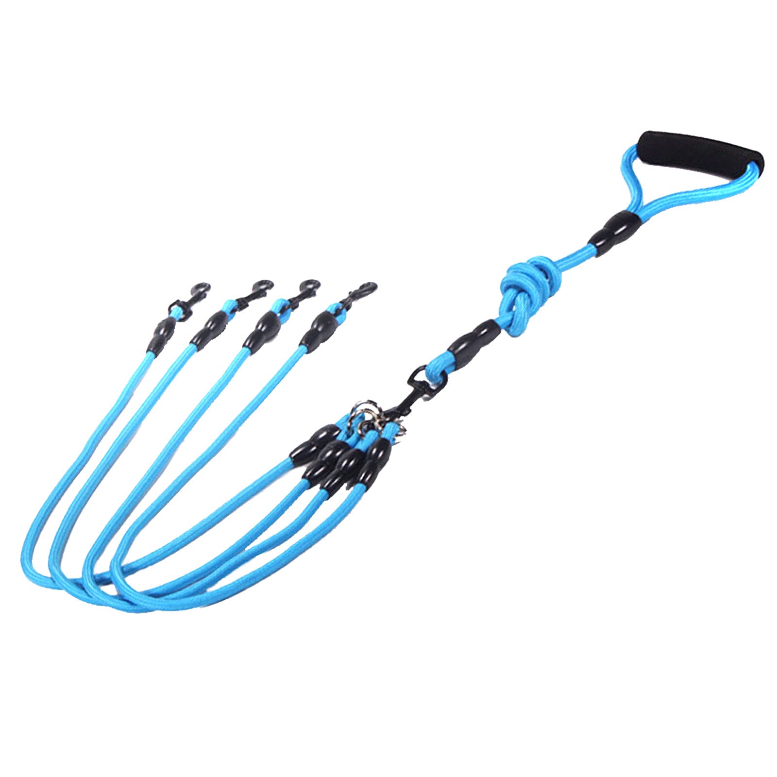 Wallfire Dog Training Lead, Heavy Duty Sturdy Nylon Pet Walking Coupler Lead Braided Rope Dog Leash for Large, Medium, and Small Dogs (Color: Blue, Size: 4-Way)