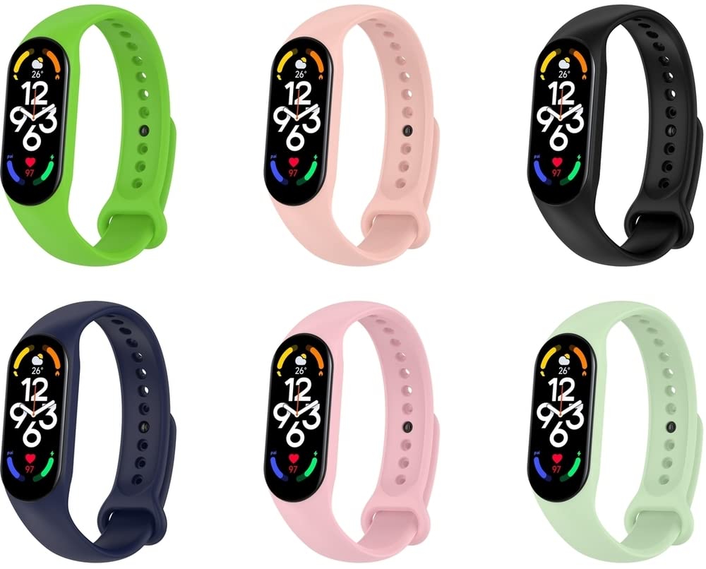 Gransho compatible with Xiaomi Mi Band 7 / Mi Band 7 NFC Watch Strap, Soft Silicone Waterproof Replacement Strap (C [Pack of 6])