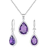 Sumonyo Women Jewelry Set Silver/Gold Plated Teardrop Pendant Necklace Dangle Drop Earrings Dangling Sets Birthstone Crystals Rhinestone,Birthday Anniversary Wedding Mother’s Day Gifts for Women