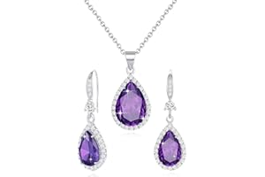 Sumonyo Women Jewelry Set Silver/Gold Plated Teardrop Pendant Necklace Dangle Drop Earrings Dangling Sets Birthstone Crystals Rhinestone,Birthday Anniversary Wedding Mother’s Day Gifts for Women