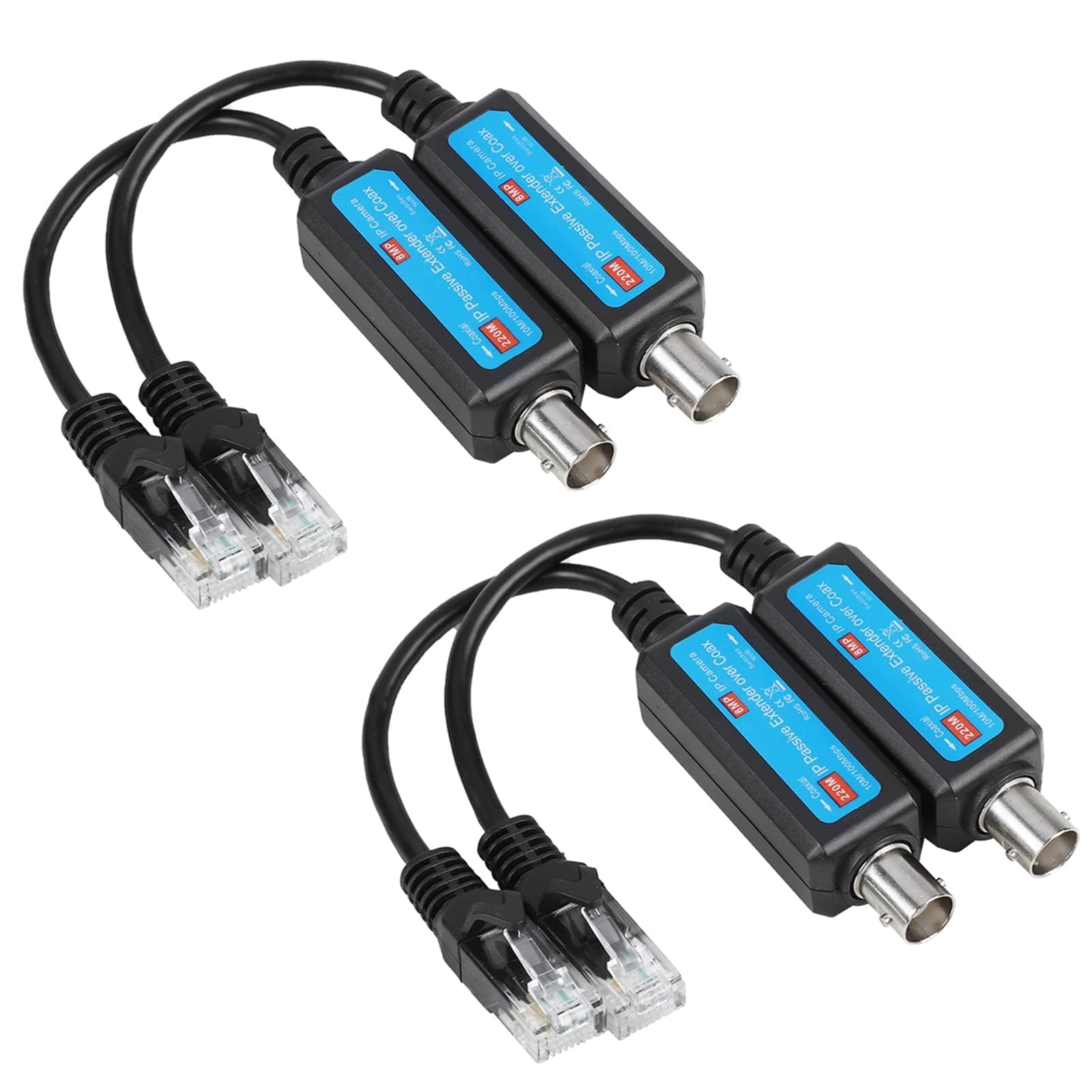 Agatige IP Network Transmitter, IP Passive Extender Ethernet Over Coax, 10/100Mbps 1CH IP Network Coaxial Transmitter Receiver Extender Coax Cable for IP NVR Camera (2 Pairs)