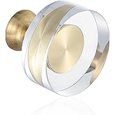 Guank 12-Pack 1-1/4-Inch White Cabinet Glass Crystal Brass knobs Brass Drawer Round Knobs Dresser Pulls, Gold Hardware Kitchen Closet knobs for Bifold Doors