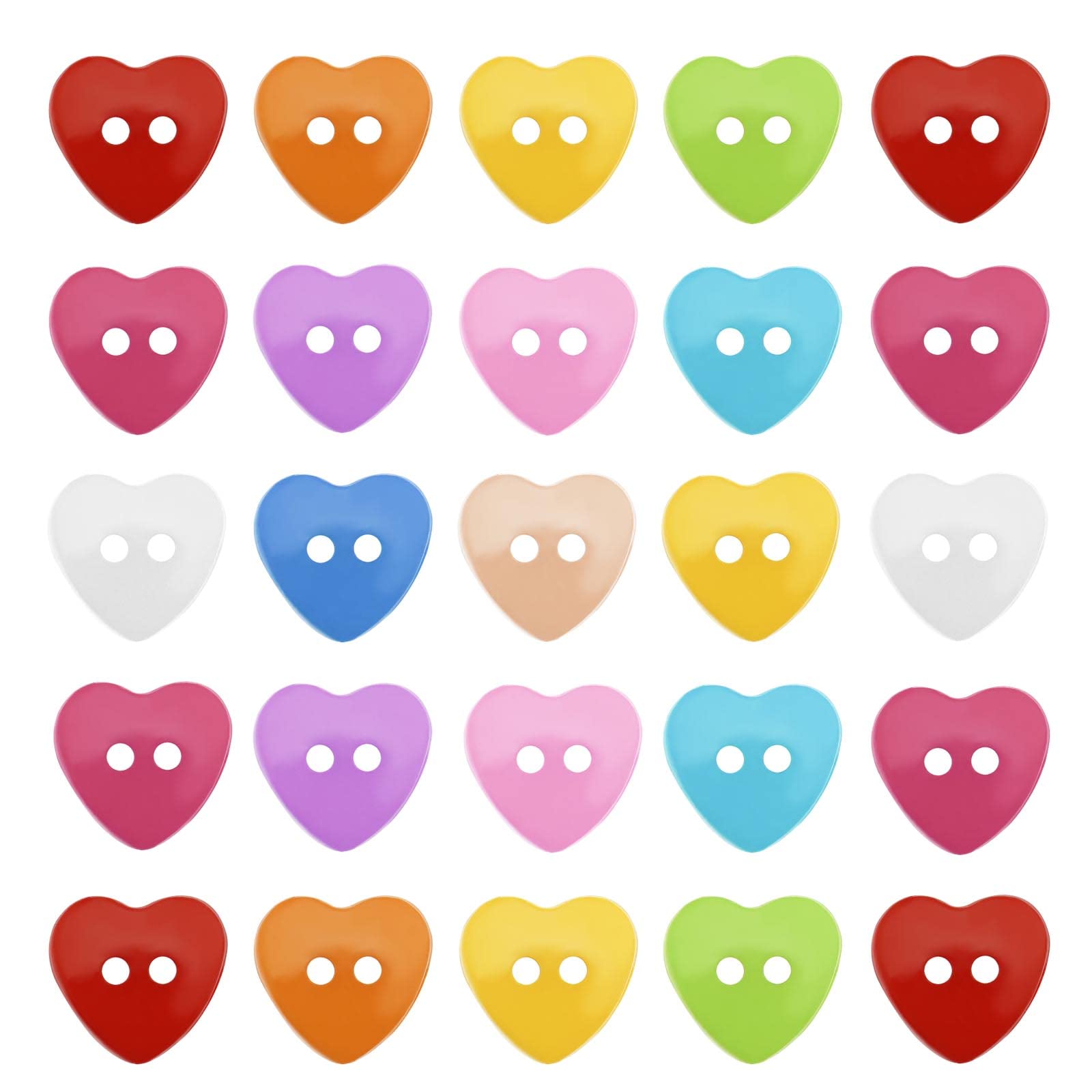 The Lord of the Tools 200Pcs Heart Buttons Love Heart Buttons Colourful Heart Shape Buttons Plastic Buttons with Two Holes Sewing Accessories for DIY Making Clothing
