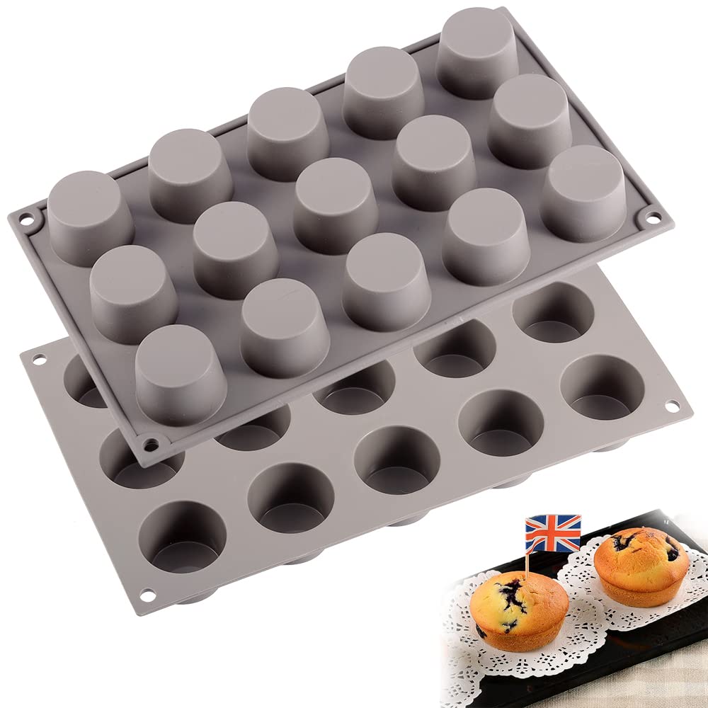 i enjoy + 2-Pack Silicon Muffin Tray 15 Cups LFGB & BPA Free, Non Stick Baking Pan for Cupcakes & Brownies